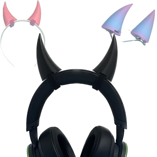 2x demon horns for Headset/Cosplay - Made In USA -16 Colors Combos (Black) - Black