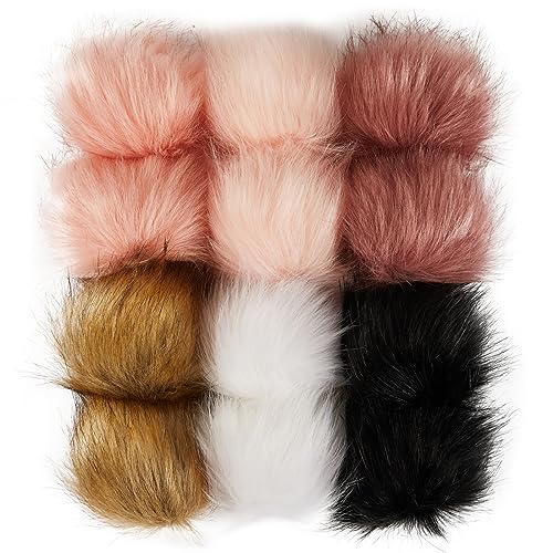 12 Pieces Faux Fur Pom Pom Balls Fur Fluffy Pompom Ball with Elastic Loop for Hats Shoes Scarves Gloves Scarves Bag Key Chain Charms Accessories (Bright Color) - Bright Color