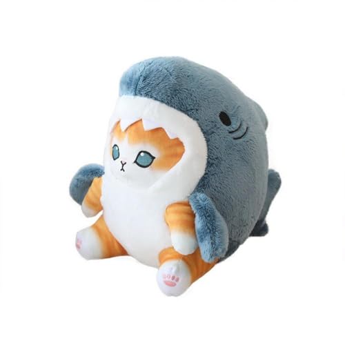 Shark Cat Plush Toy, Cute Fried Shrimp Shark Stuffed Animals Doll, Kawaii Shark Cat Plush Pillow Toy Birthday for Kids Boys Girls (12inch,Blue) - 12inch - Blue