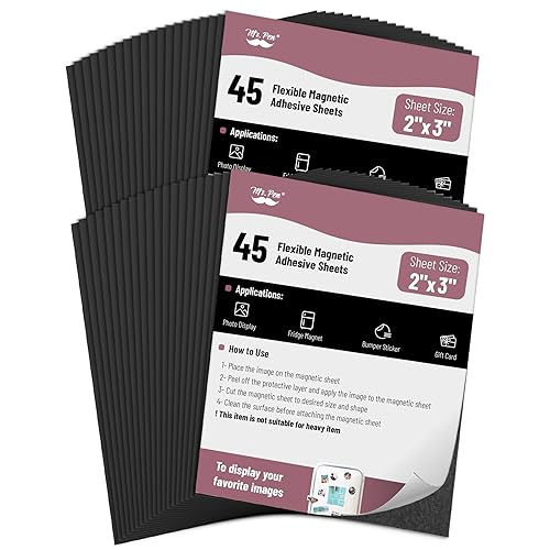 Mr. Pen- Adhesive Magnetic Sheets, 2" x 3", 45 Pack, Magnetic Sheet, Magnetic Paper, Magnet Paper Sheets, Magnetic Sheets with Adhesive Backing, Flexible Magnetic Sheet, Photo Magnets, Magnet Sheet - 2" x 3", 45 Pack