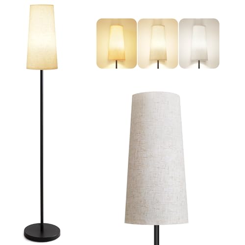 SUNMORY Floor Lamps for Living Room/Bedroom/Office, Standing Lamp with LED Bulb, 3 Color Temperature Tall Lamp, Suitable for Modern/Boho/Farmhouse and Other Home Decor Styles, Black Floor Lamp - Beige Lampshade