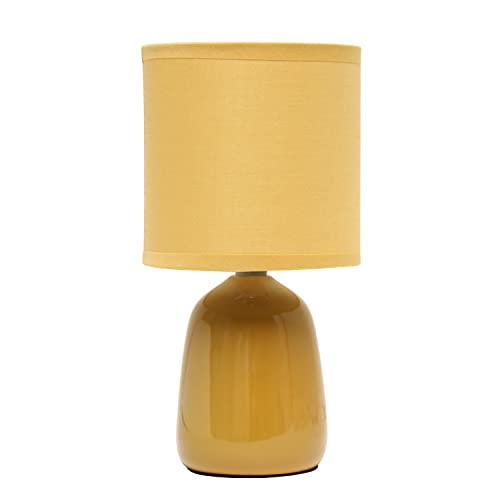 Simple Designs LT1134-MST 10.04" Tall Traditional Ceramic Thimble Base Bedside Table Desk Lamp w Matching Fabric Shade for Decor, Nightstand, Bedroom, Living Room, Entryway, Office, Mustard Yellow - Mustard Yellow