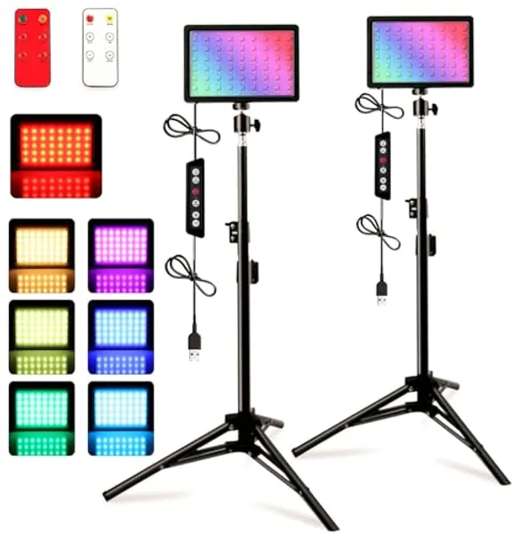 Photography Lighting Studio Lights 2-Pack LED RGB Kit with Adjustable Tripod Stand, 2500-9900K Dimmable for Photo, Streaming, Vlogging, and Background Illumination, Compatible with YouTube
