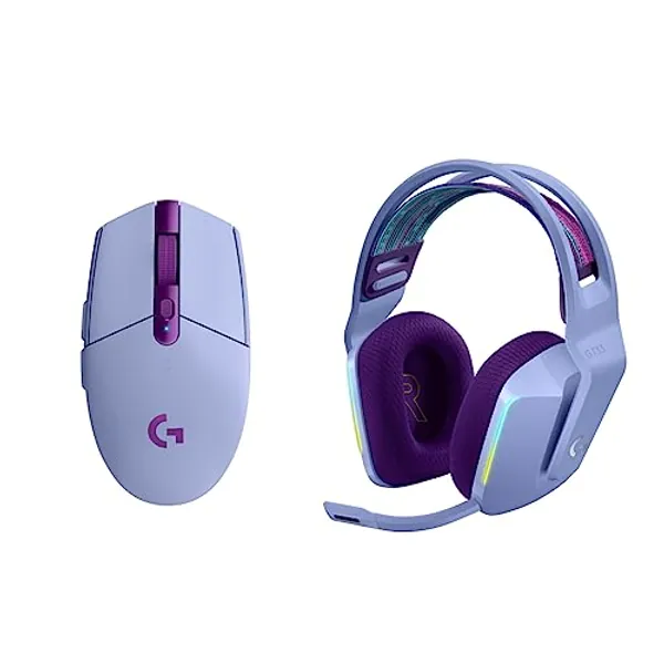 Logitech G733 Lightspeed Wireless Gaming Headset with Suspension Headband with Logitech G305 Lightspeed Wireless Gaming Mouse (Lilac) - Lilac - Mouse + Headset