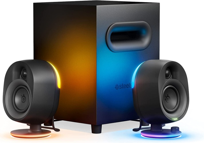 SteelSeries Arena 7 Illuminated 2.1 Desktop Gaming Speakers – 2-Way Speaker Design – Powerful Bass, Subwoofer – RGB Lighting – USB, Aux, Optical, Wired – Bluetooth – PC, PlayStation, Mobile, Mac - Arena 7