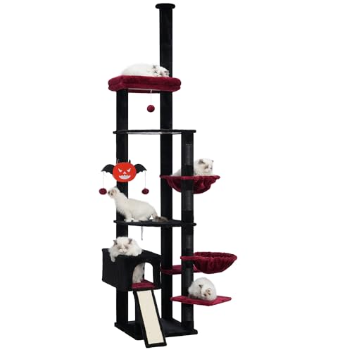 Hebly Cat Tree with Hammock, Floor to Ceiling Gothic Halloween Cat Condo