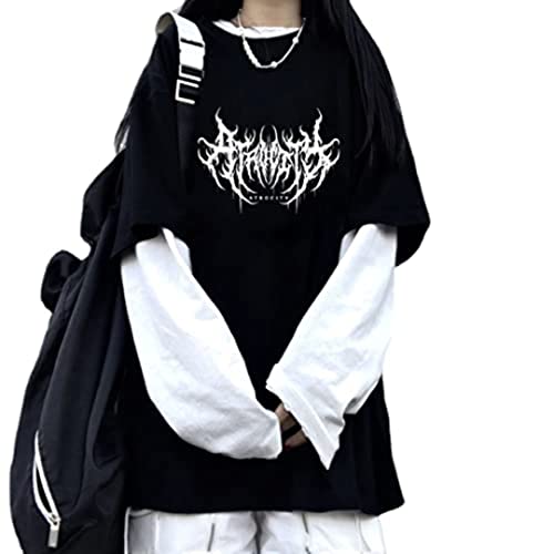 Goth Shirt Gothic Shirt Fake Two-Piece Alternative Clothing Goth Long Sleeve Top Grunge Clothes - X-Large - Black02