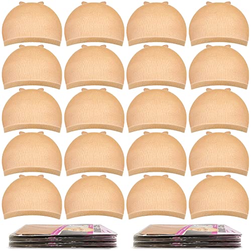 MORGLES Wig Caps, 20pcs Stocking Stretchy Nylon Nude Wig Caps For Women Man-Light Brown - Light Brown