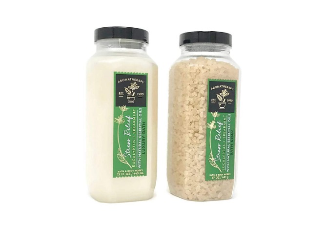 2pc SET - Bath & Body Works Aromatherapy Eucalyptus Spearmint Stress Relief Bath Soak & Luxury Bath Set - 