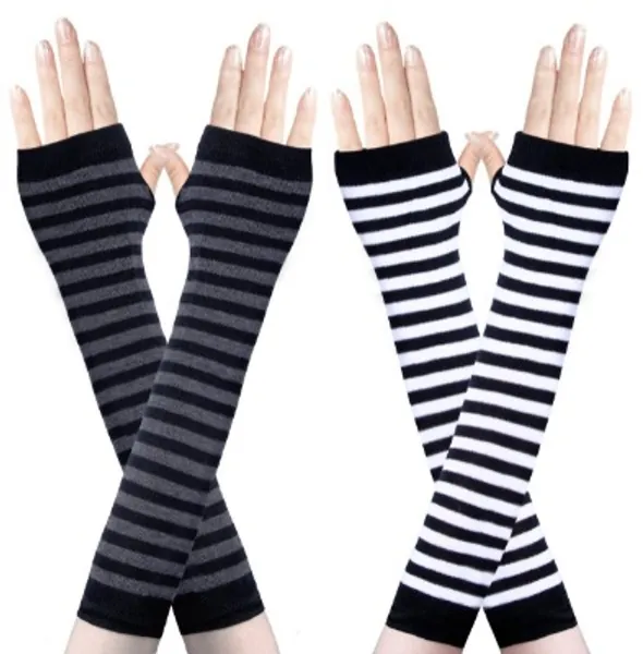 Amandir 1-4 Pairs Long Fingerless Gloves for Women Arm Warmers Knit Thumbhole Stretchy Gloves