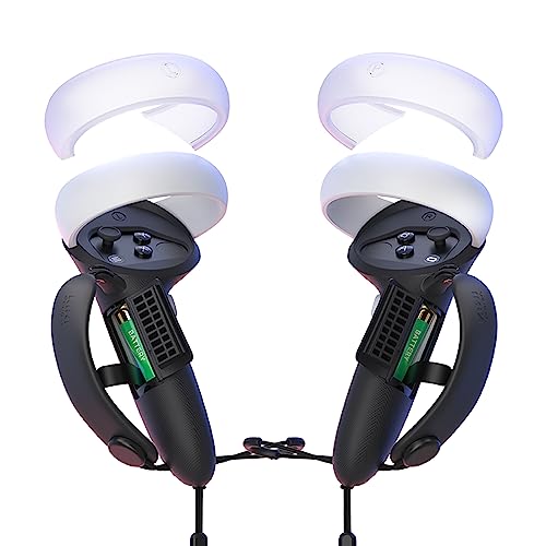 KIWI design Controller Grips Compatible with Quest 2 Accessories, with Battery Opening Protector with Knuckle Straps, Suitable for Large Hands (Black) - Black