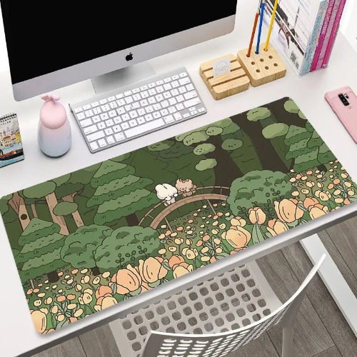 Forest Plants Cute Animals Bridge Gaming Kawaii Mousepad - Forest Bridge / 700x400x3mm