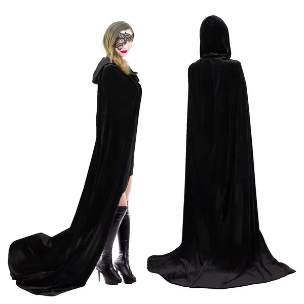 Long Black Hooded Cape