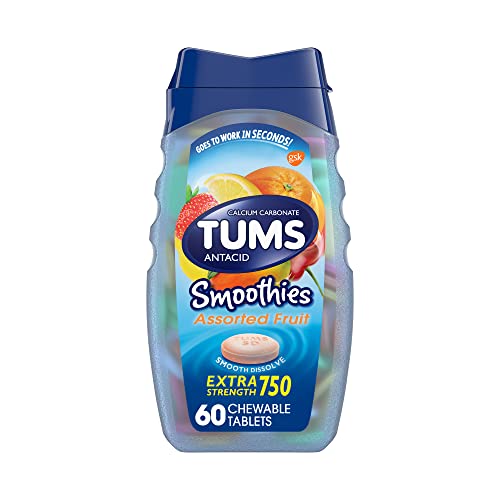 TUMS Smoothies Extra Strength Antacid Chewable Tablets for Heartburn Relief, Assorted Fruit - 60 Count (Pack of 1)
