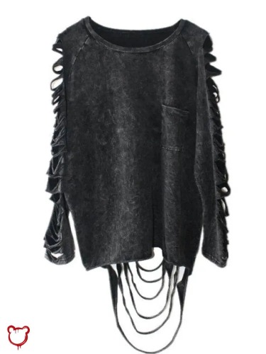 'Black Ripped Oversized Alternative Top' - Black / L