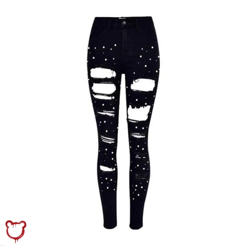 Black Distressed High Waist Jeans - Black / 34