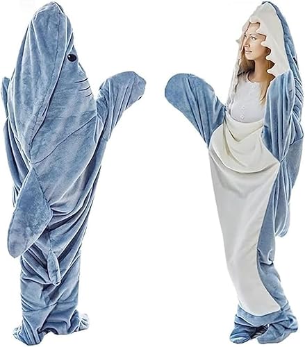 Shark Blanket, Super Soft Cozy Flannel Sleeping Bag, Shark Blanket Hoodie, Wearable Shark Blanket Onesie Suit for Height Less Than 188cm(Blue) - Product Height-210cm