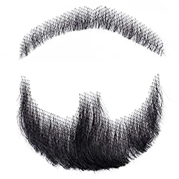 Lenaqueen 100% Human Hair Full Hand Tied Lace Invisible False Beards Hair Fake Face Beard and Mustache for Men Realistic Entertainment Drama Party Movie Makeup (LN-HZ-Black03)