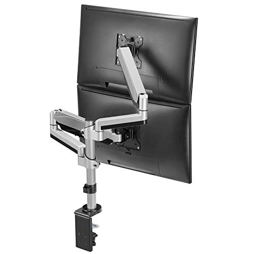 AVLT Dual 13"-27" Stacked Monitor Arm Desk Mount fits Two Flat/Curved Monitor Full Motion Height Swivel Tilt Rotation Adjustable Monitor Arm - VESA/C-Clamp/Grommet/Cable Management - 27 Inch