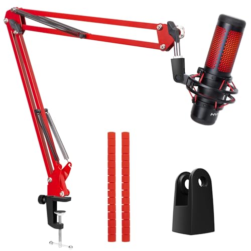 SUNMON Red HyperX QuadCast Boom Arm - Upgraded QuadCast Boom Arm with QuadCast S Mount Adapter, Provides Replacement Adapters, Combing Cables, QuadCast S Mic Arm with Cable Sleeve