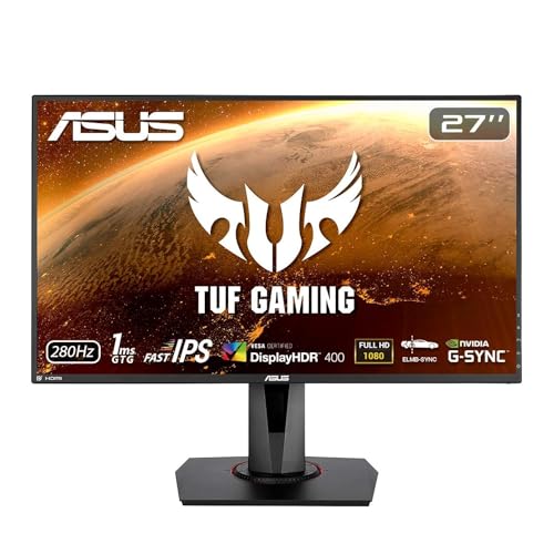 ASUS TUF Gaming VG279QM 27” HDR Monitor, 1080P Full HD (1920 x 1080), Fast IPS, 280Hz, G-SYNC Compatible, Extreme Low Motion Blur Sync (ELMB SYNC), 1ms, DisplayHDR 400,, BLACK - 27" FHD 280Hz G-SYNC Height Adjust