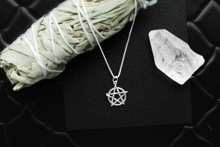 Sterling Silver Pentagram Necklace. Pentagram Jewelry, Sterling Silver Wiccan Jewelry, Wiccan Necklace