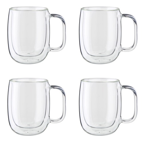 ZWILLING Sorrento Plus 4-pc Double Wall Glass , Insulated Coffee Mug, Clear - Clear 4-pc Double Wall Glass Coffee Mug Set