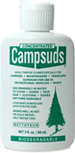 CONCENTRATED CAMPSUDS Outdoor Soap - Environmentally Conscious Camping Soap - Hiking & Camping Supplies - Camp Soap, Backpacking Soap, Travel Soap - Camping Gear Must Haves - 2 Fl Oz Bottle