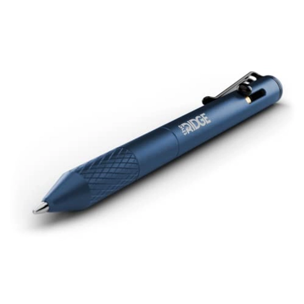 The Ridge Bolt Action Ballpoint Pen | Metal Retractable Compact Writing Instrument | Textured Grip & Internal Pressurized Refill | Aluminum Navy