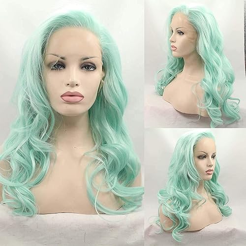 Meinod Body Wave Synthetic Lace Front Wigs Mint Green Long Wavy Heat Resistant Fiber Hair Half Hand Tied Glueless Wigs Natural Hairline Cosplay Wigs Grag Queen - Wavy1328
