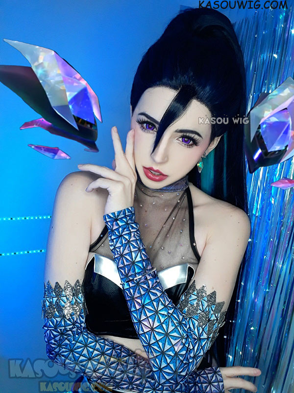 Lace Front >> League of Legends Kaisa The Baddest More version blue teal 120cm long ponytail wig