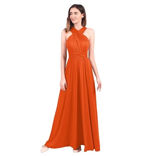 Womens Transformer Evening Dress Maxi Cocktail Wrap Convertible Multi Way Floor Long Formal Gown - Orange Small