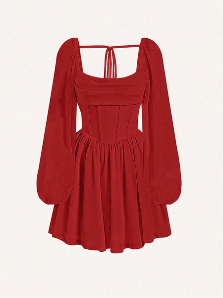 SHEIN MOD Vestido De Manga Globo En Color Sólido