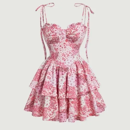 Floral Pink & White Short Dress