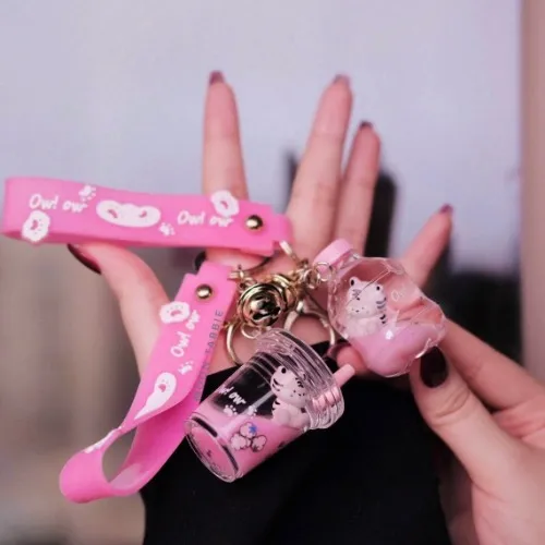 Pink Tiger Liquid Keychain