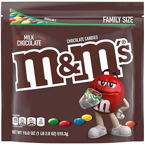 M&M'S Milk Chocolate Candy, Family Size, 18 oz Resealable Bulk Candy Bag - Full Size