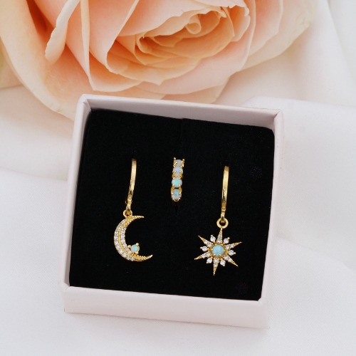 Opal Star And Moon Earring Set ♥