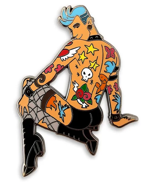 Pinsanity Tattoo Punk Pin Up Boy Enamel Lapel Pin - 