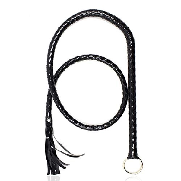 CALIDAKA Faux Leather Black Whip Costume Whip Handmade Bullwhip, Whip Costume Accessory Horse Riding Crops Equestrianism Whips for Stage Performance Racing Cosplay Costume Accessories - 120cm/47.24inch - Black