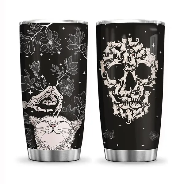 64HYDRO 20oz Cats Love Skull Gifts for Wife Daughter Sister Friends Anniversary for Her Tumbler Cup with Lid, Double Wall Vacuum Thermos Insulated Travel Coffee Mug - MAL3110002 - MAL3110002