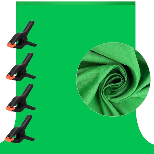 10 X 7 FT Green Screen Backdrop for Photography, Chromakey Virtual GreenScreen Background Sheet for Zoom Meeting, Cloth Fabric Curtain with 4 Clamps for YouTube Video Studio Calls Streaming Gaming VR - 7 X 10 FT Green