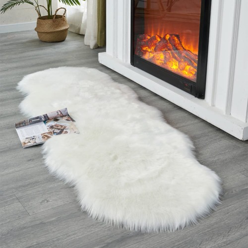 Soft Faux Sheepskin Fur Rug Fluffy Area Rug Floor Mat Luxury Carpets Chair Cover Seat Pad Shaggy Rug for Bedroom Sofa Living Room (2 x 5 Ft Sheepskin, White）