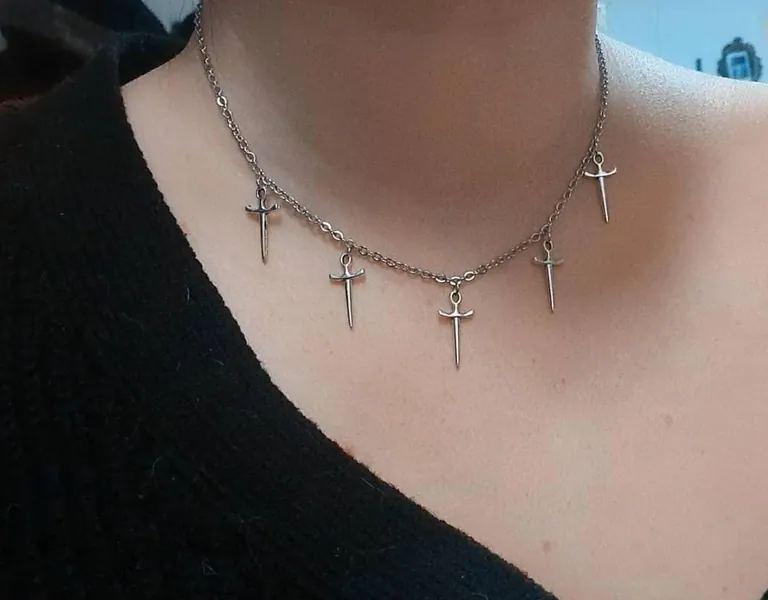Stainless Steel Silver Gothic Dagger Choker Necklace