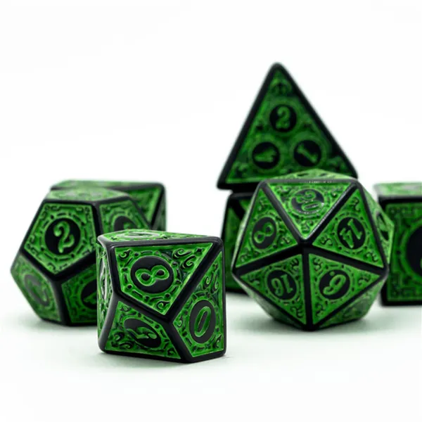 Goblins | Roaring 20s : Green Lattice | Stylized Acrylic Dnd Dice Set (7) | Dungeons and Dragons (DnD)