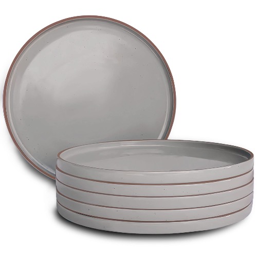 Mora Ceramic Flat Dinner Plates Set of 6, 10.5 in High Edge Dish Set - Microwave, Oven, and Dishwasher Safe, Scratch Resistant, Modern Dinnerware- Kitchen Porcelain Serving Dishes - Earl Grey