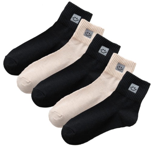 5 Pairs Cute Smiling Face Socks Smiley Face Embroidery Ankle Novelty Funny Socks Gifts for Womens Socks