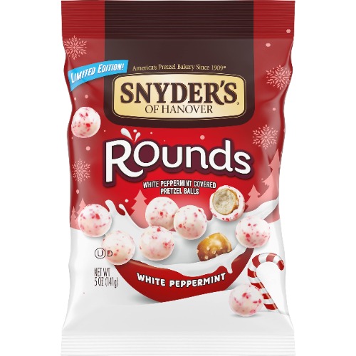 Snyder's of Hanover Pretzels, White Peppermint Rounds, 5 Ounce