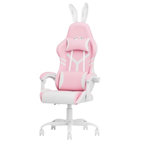 ZHISHANG Pink Gaming Chair, Pink Gamer Chair for Girls, Kawaii PC Computer Gaming Chair Ergonomic with Height Adjustable Lumbar Support for Women Adults Teens, 300lbs, Gift(Pink) - Pink