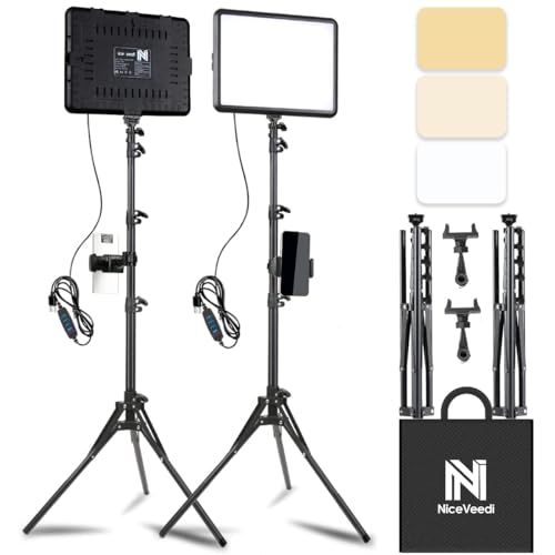 2-Pack LED Video Light Kit, NiceVeedi Studio Light, 2800-6500K Dimmable Photography Lighting Kit with Tripod Stand&Phone Holder, 73" Stream Light for Video Recording, Game Streaming, YouTube… - 15W-2 Pack