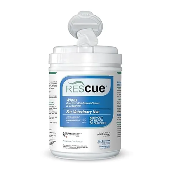 REScue One-Step Disinfectant Cleaner & Deodorizer Wipes for Vet Use – Cleaner for Kennels, Litter Boxes & More – 160-Wipes, 1 Canister (Pack of 1) - Canister (1 Pack) Wipes